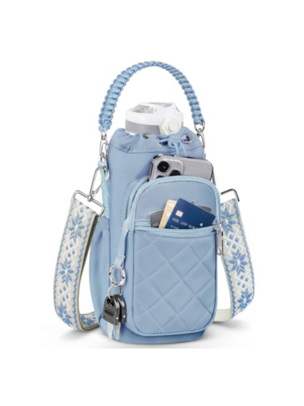 Insulated Water Bottle Holder Crossbody Bag with Strap RFID Card Slots